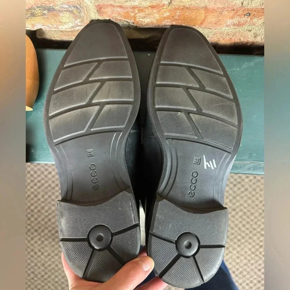 ECCO HELSINKI OXFORD Bike Toe Black Leather Dress Shoe Square Toe Size EU 44/10 - Picture 3 of 4